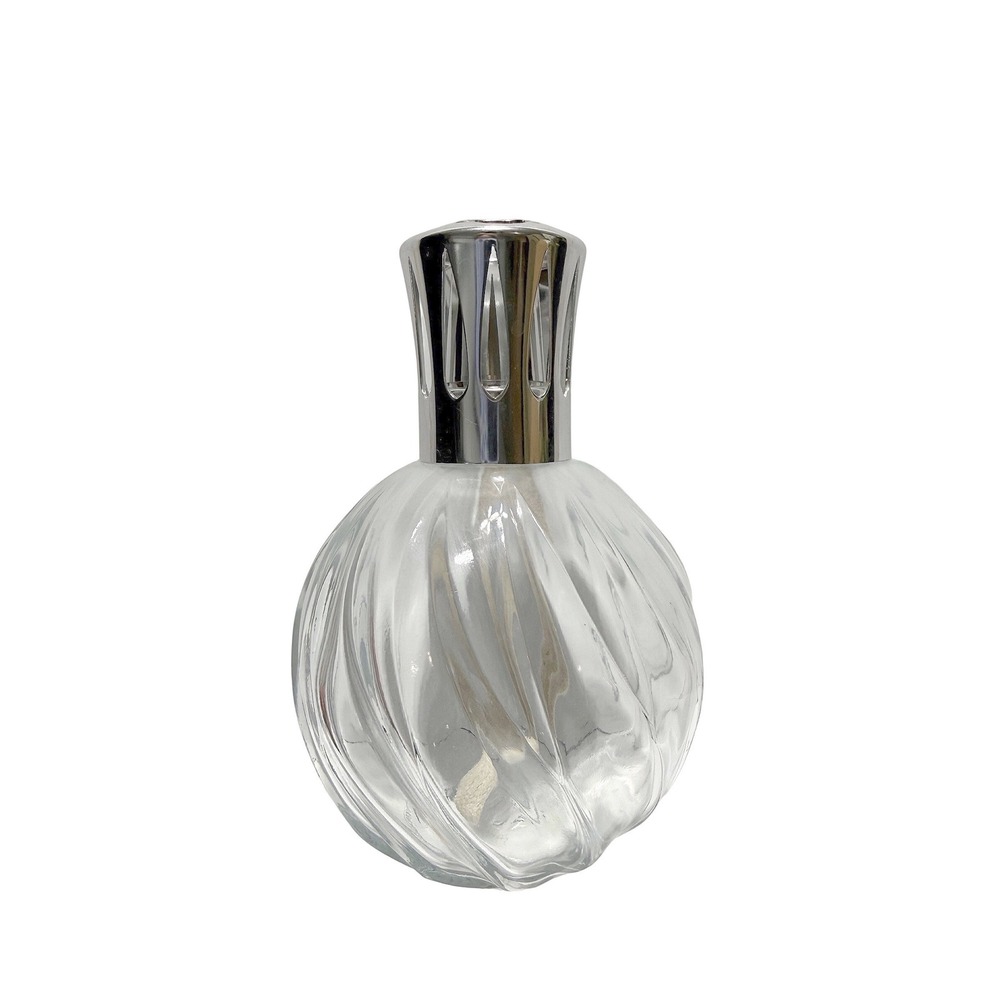 LAMPE BERGER Swirl Ribbed Clear Glass Oil Burner Lamp w/Wick Cap & Crown France - Picture 2 of 11